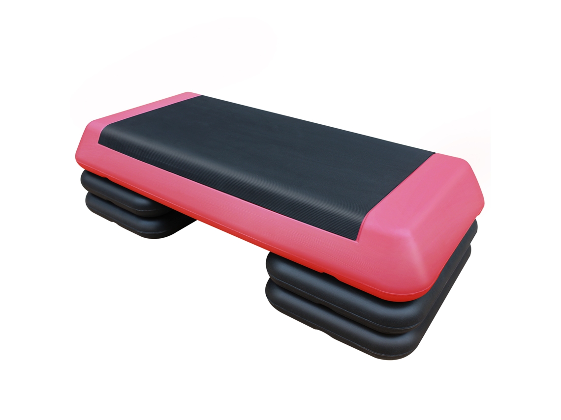 Plataforma De Step Aeróbico Ajustável 76cm/28.5 Polegadas, Treinador Fitness Vermelho E Preto Com 4 Elevadores.
