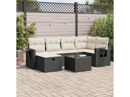 Vidaxl 7 Pcs Conjunto De Sofás P/ Jardim C/ Almofadões Vime Pe Preto