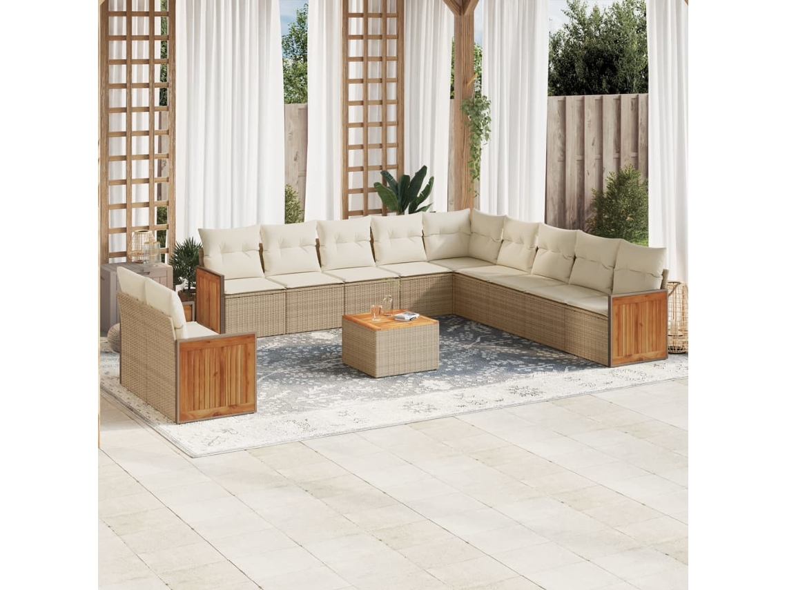 12 Pcs Conjunto De Sofás P/ Jardim Com Almofadões Vime Pe Bege Dkd Home Decor