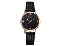 Relógio de Pulso Feminino de Quartzo com Painel Redondo de Cor Solida Elegante (preto)