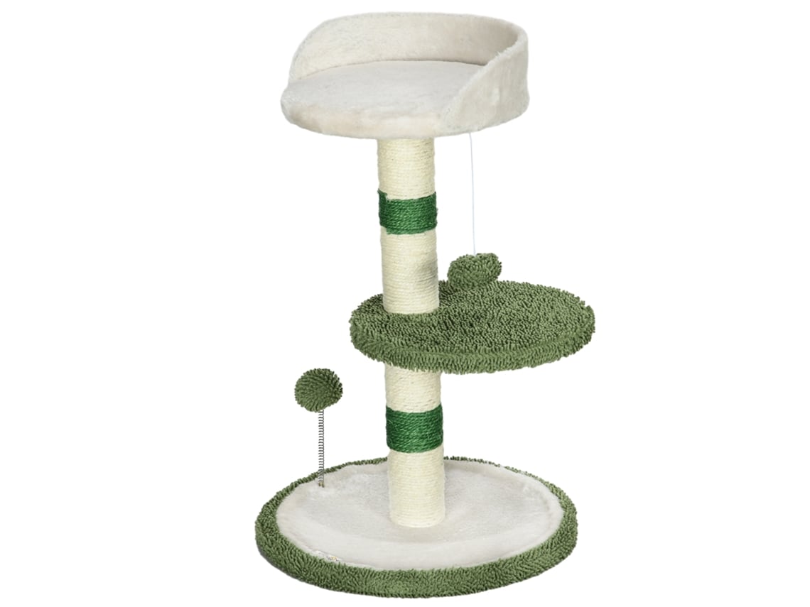 Árvore Com Cama, 2 Bolas, Plataforma E Poste De Sisal, Verde E Branca.