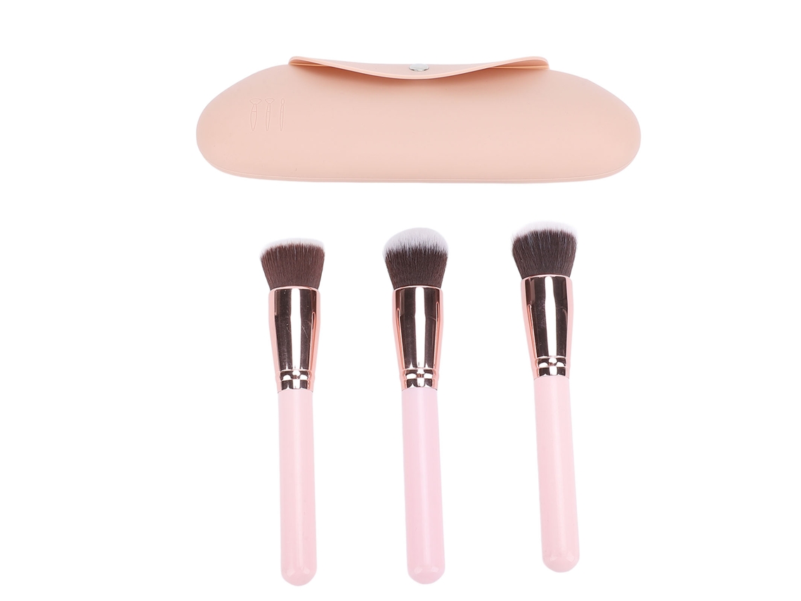 Conjunto De Pincéis De Silicone Com 3 Brochas Para Viagens De Maquiagem