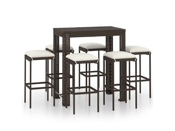 Conjunto de Bar 7 Pcs para Jardim com Almofadões Vime Pe Castanho MAISON EXCLUSIVE