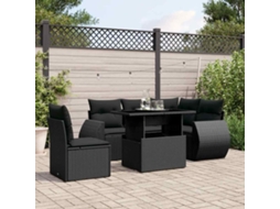 Vidaxl 6 Pcs Conjunto Sofás De Jardim C/ Almofadões Vime Pe Preto