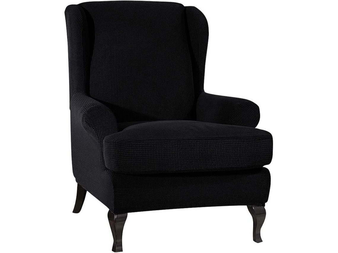 Funda Elástica Para Poltrona De Asas Stretch Wingchair Cover Protetora Preta Resistente A Manchas