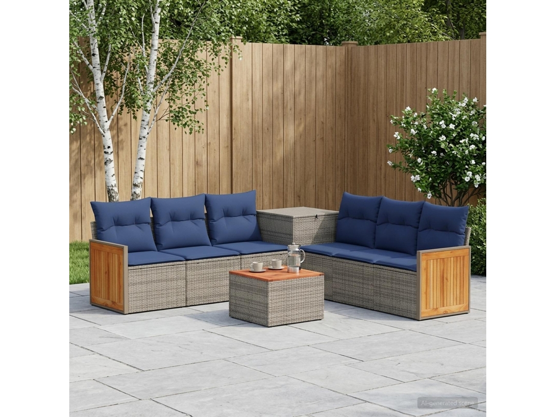 Vidaxl Conjunto De Sofás 8 Unid. Cinza E Azul Marinho