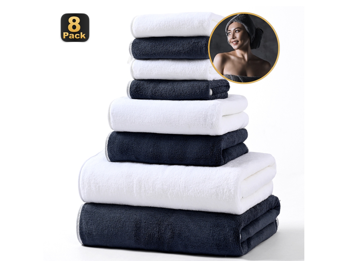 Conjunto de 8 Peças Toalhas de Lã Coral Macias e Altamente Absorventes,preto e Branco,34x34cm/34x74cm/70x140cm GERTIZ