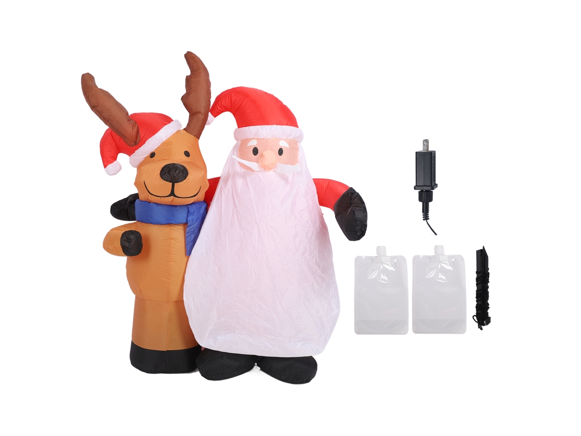 Modelo Inflável Velho e Veado de Natal com Luzes Led 1,6m Decorativo Exterior Jardim Us Plug 100‑120v S/MARCA
