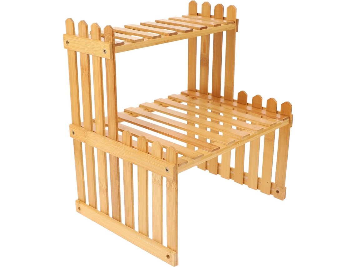 Suporte Para Vasos De Flores Em Madeira Natural, Prateleira De Dois Níveis Para Plantas De Interior,
