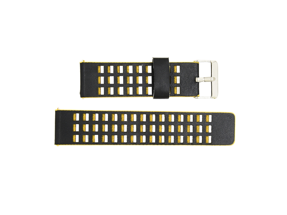 Pulseira De Couro 22mm Preto Amarelo Compatível Com Realme Watch 2