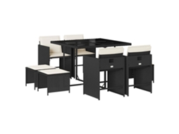 Conjunto de 9 Jantar para Jardim com Almofadões Vime Pe Preto MAISON EXCLUSIVE