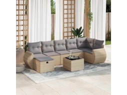 Vidaxl 8 Pcs Conjunto De Sofás P/ Jardim Com Almofadões Vime Pe Bege