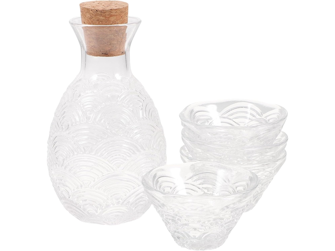 Conjunto De Saquê Japonês Em Vidro Decantador E 4 Copos Decorativos, Design Simples, Para Casa