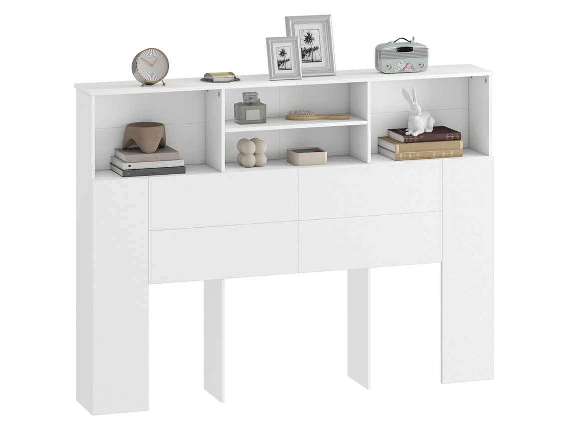 Cabeceira Independente com Armazenamento, Acessórios para Cama com 4 Compartimentos Abertos, 140 X 19 X 103,5 Cm, Branco Ge
