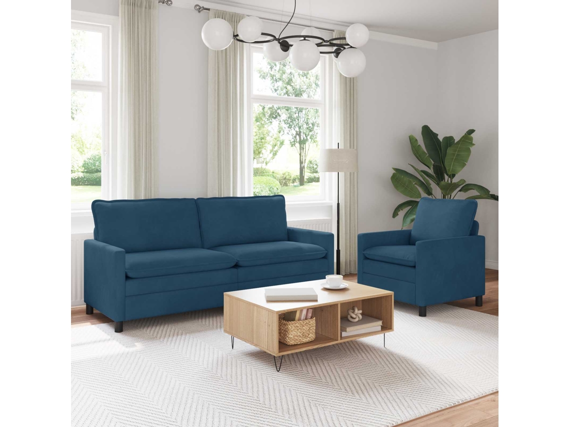 Vidaxl Conjunto De Sofás 2 Unid. Azul Veludo