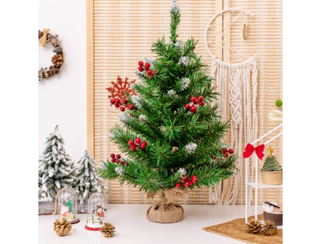 Enfeite de Natal CTW Costway Escritorio Árbol Nevada Realístico Ramas Racimos Bayas Cinzento (60 cm)