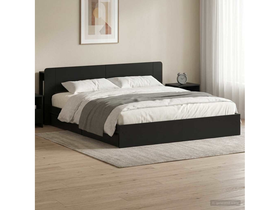 Vidaxl Estrutura de Cama com Armazenamento Preto 200 X 200 Cm