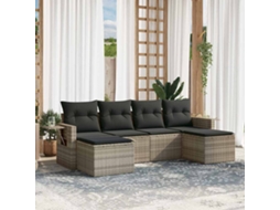 Vidaxl 6 Pcs Conj. Sofás Jardim Com Almofadões Vime Pe Cinzento-claro