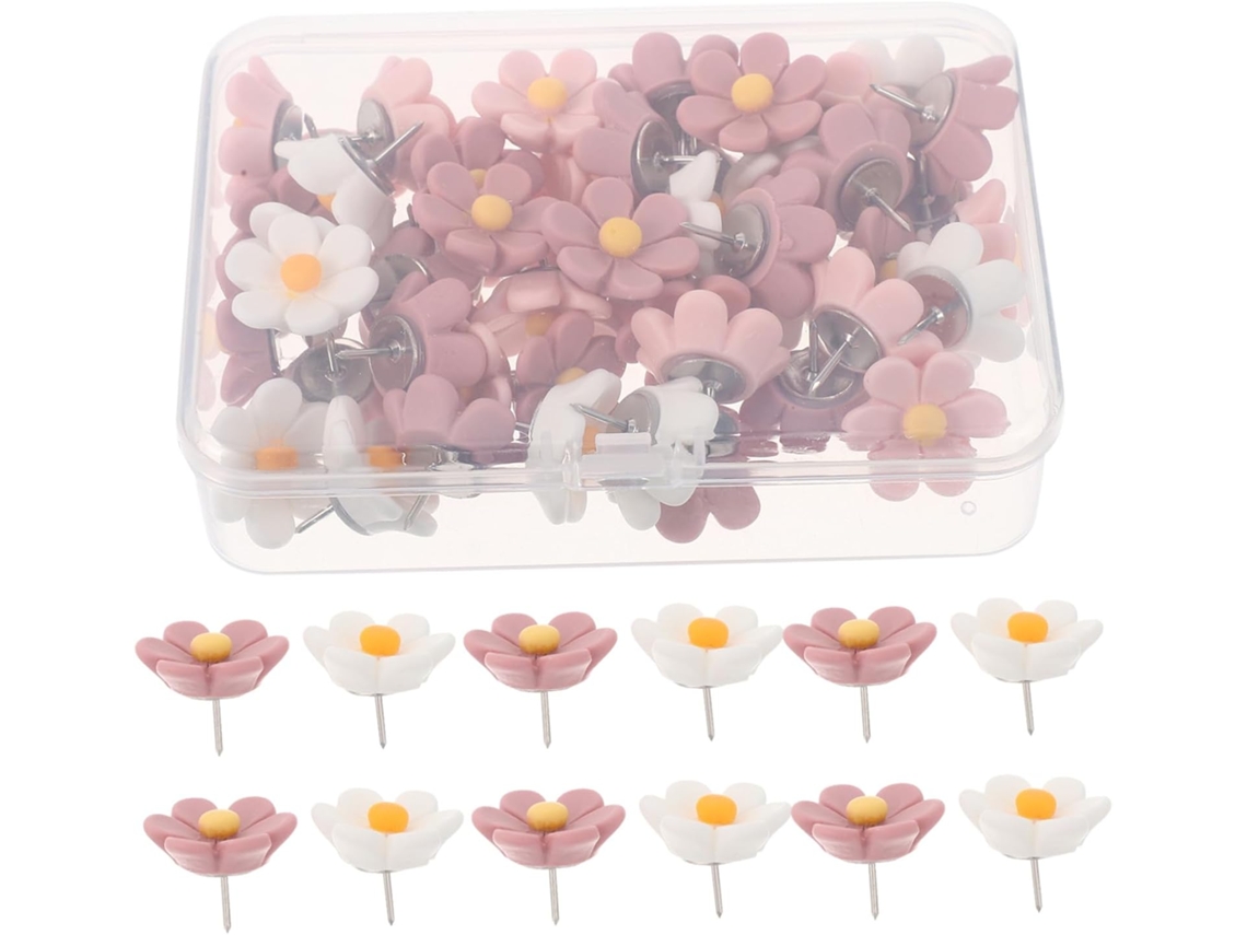 Betooky 50 Tachinhas Decorativas em Formato de Flor para Quadros de Avisos e Mapas de Mesa, Resistentes à Deformação