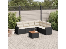 Vidaxl 7 Pcs Conjunto de Sofás P/ Jardim C/ Almofadões Vime Pe Preto