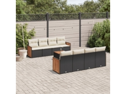 Jogo de Sofá 9 Peças P/ Jardim C/ Almofadões Vime Pe Preto Dkd Home Decor