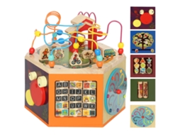 Cubo De Habilidades Motoras, De Atividades 8 Em 1 Com Argola Para Desenvolvimento Labirinto De Contas, 41,5 X 37,5 X Cm, Multicolorido