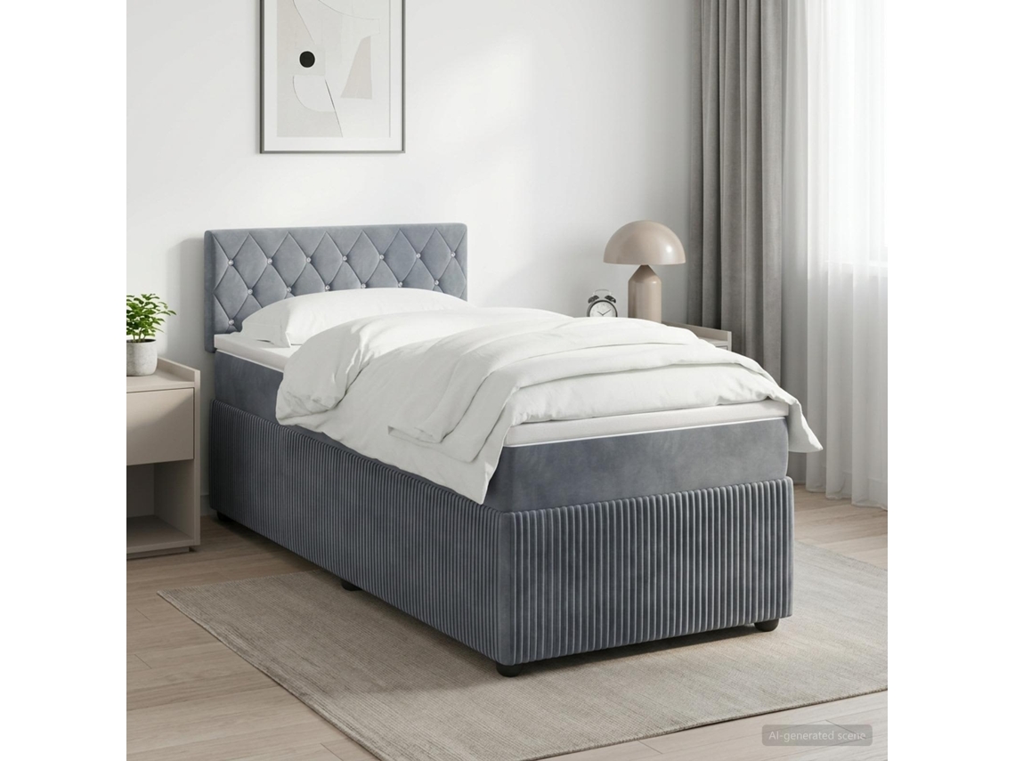 Vidaxl Cama Box Spring Com Colchão Cinzento-escuro 90 X 190 Cm Veludo