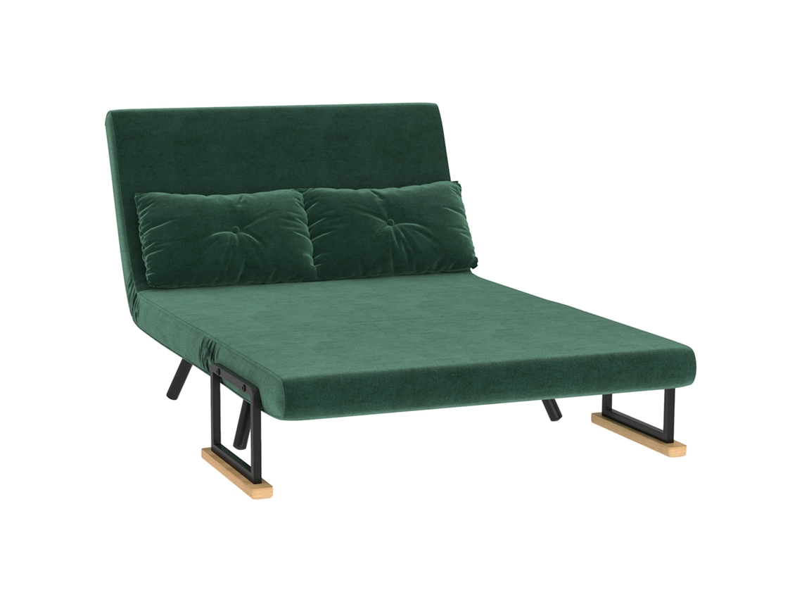 Sofá-cama 3 Em 1 Em Tecido Com Efeito Veludo, Com Encosto Ajustável E 2 Almofadas, 102x73x81 Cm, Verde