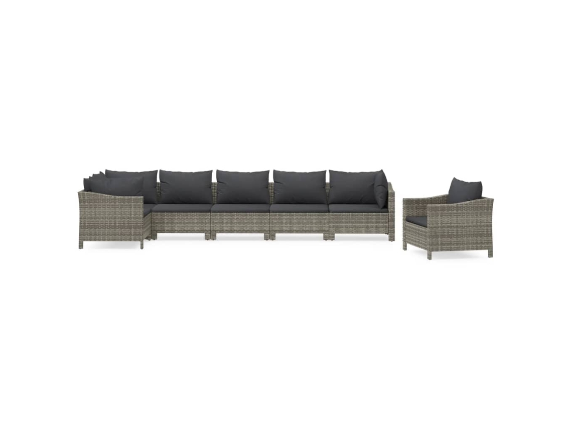Conjunto de 7 Lounge de Jardim com Almofadões Vime Pe Cinzento MAISON EXCLUSIVE