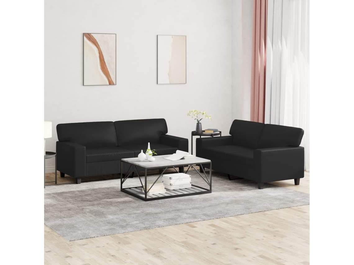 Vidaxl 2 Pcs Conjunto De Sofás Couro Artificial Preto