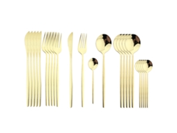 Conjunto de Talheres de Aço Inoxidável com 24 Peças, Incluindo Faca, Colher e Garfo. MDUG (cor Champanhe)