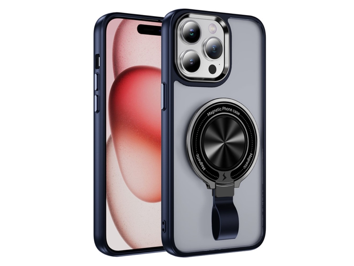 Suporte Casa Pega Para Iphone 15 Pro Pele Sintética Magnética Azul