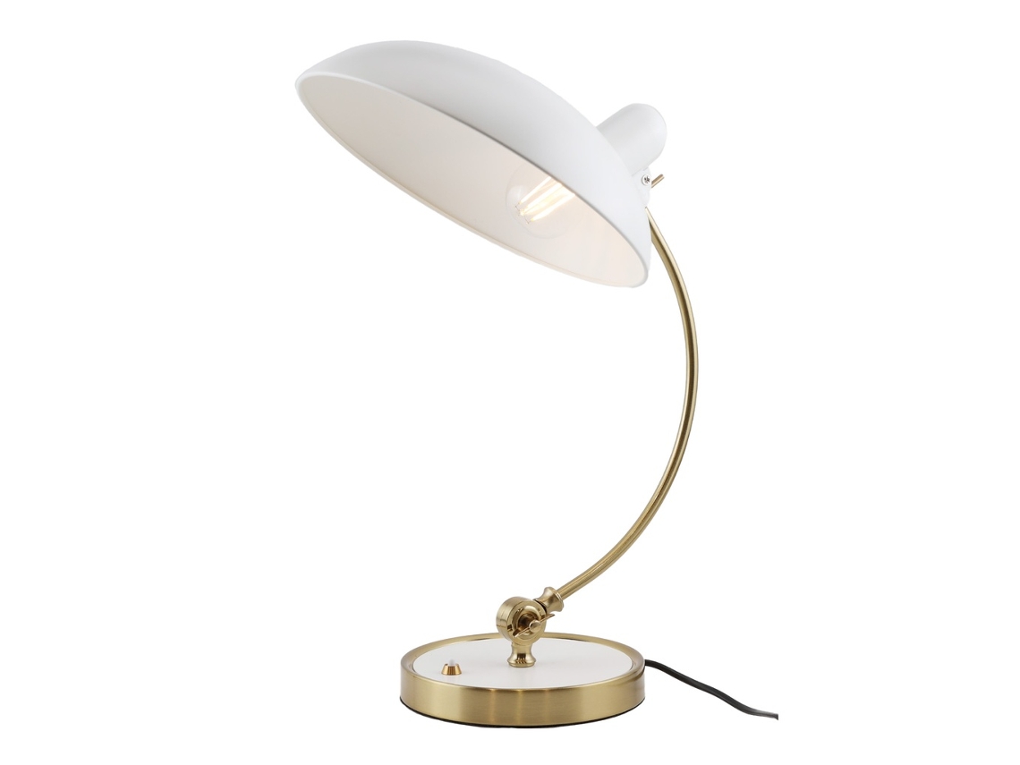 Lâmpada De Mesa Bofa Inspirada Em Fritz Hansen Kaiser Idell 6631, Acabamento Em Branco Fosco E Latão, E27 Alpinaluz
