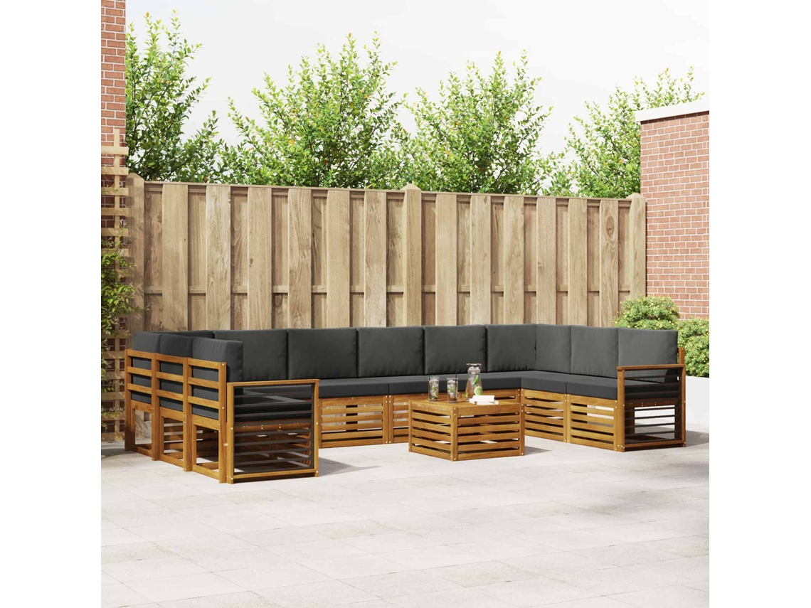 Vidaxl Conjunto De Sofás Para Exterior 11 Pcs Natural E Antracite