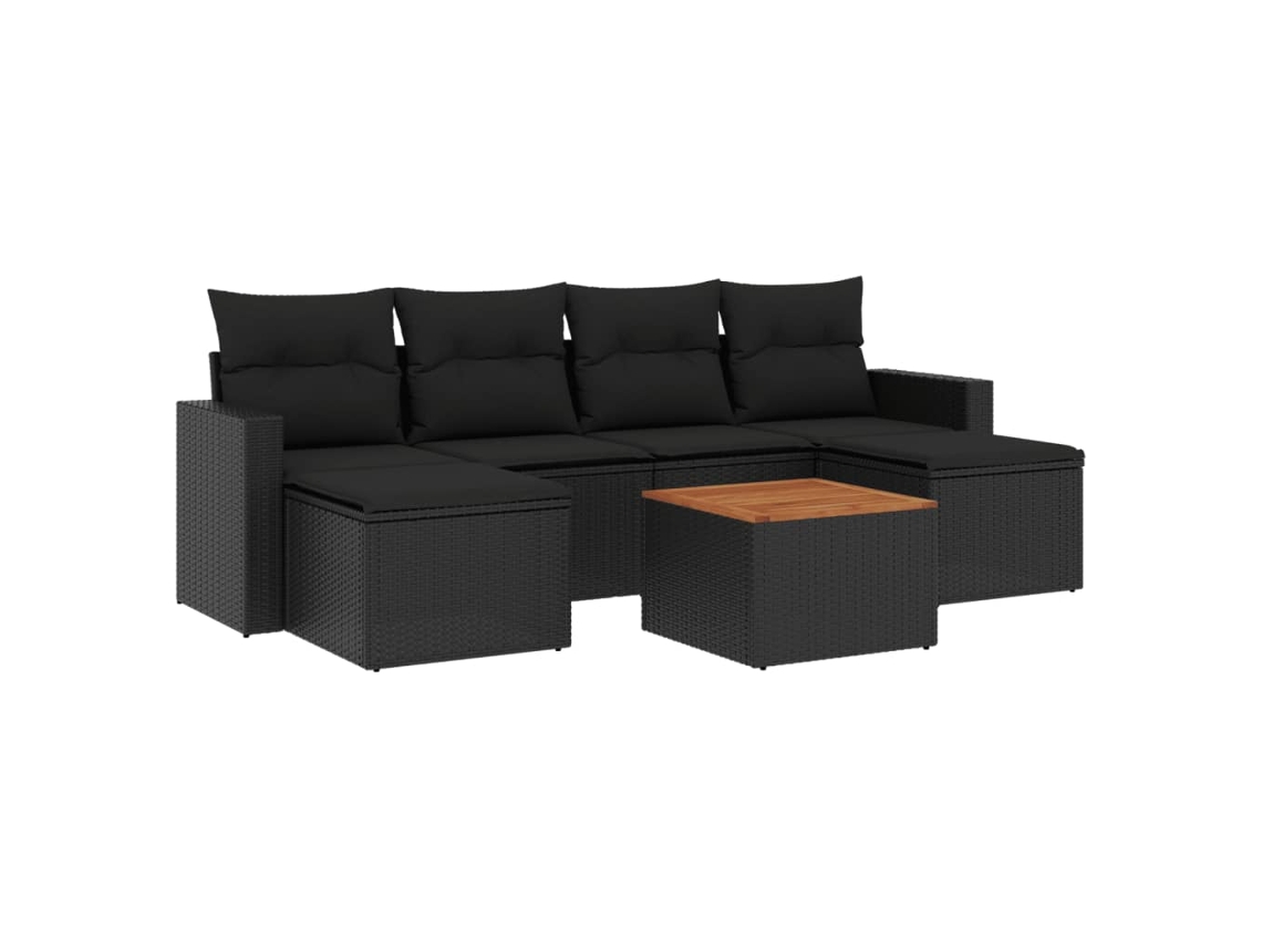 Conjunto de 7 Sofás para Jardim com Almofadões Vime Pe Preto MAISON EXCLUSIVE (7 pcs)