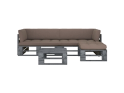 Vidaxl 4 Pcs Conj. Lounge Paletes C/ Almofadões Pinho Impregnado Cinza