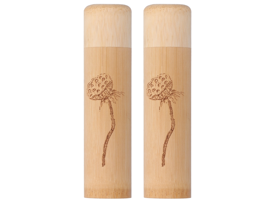 2pcs tubo de bambu natural carbonizado com padrão de lótus, armazenamento de chá, nozes, incenso