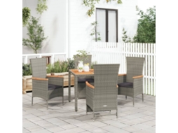 Vidaxl 5 Pcs Conjunto De Jantar P/ Jardim C/ Almofadões Vime Pe Cinza