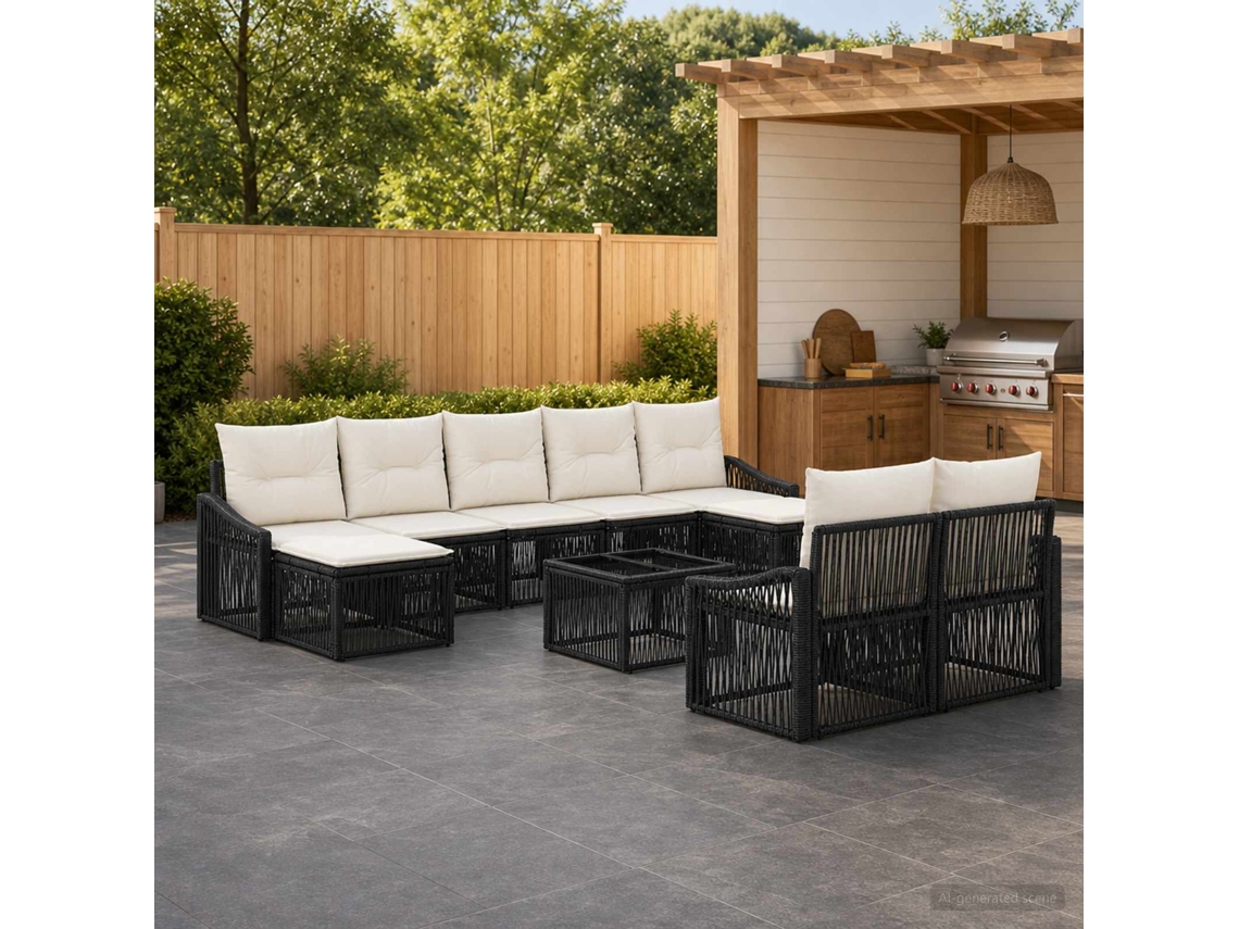 Vidaxl Conjunto De Sofá De Jardim 10 Unid. Preto Vime Pe