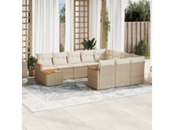 Conjunto de Sofá de Jardim 11 Peças C/ Almofadões Vime Pe Bege Dkd Home Decor