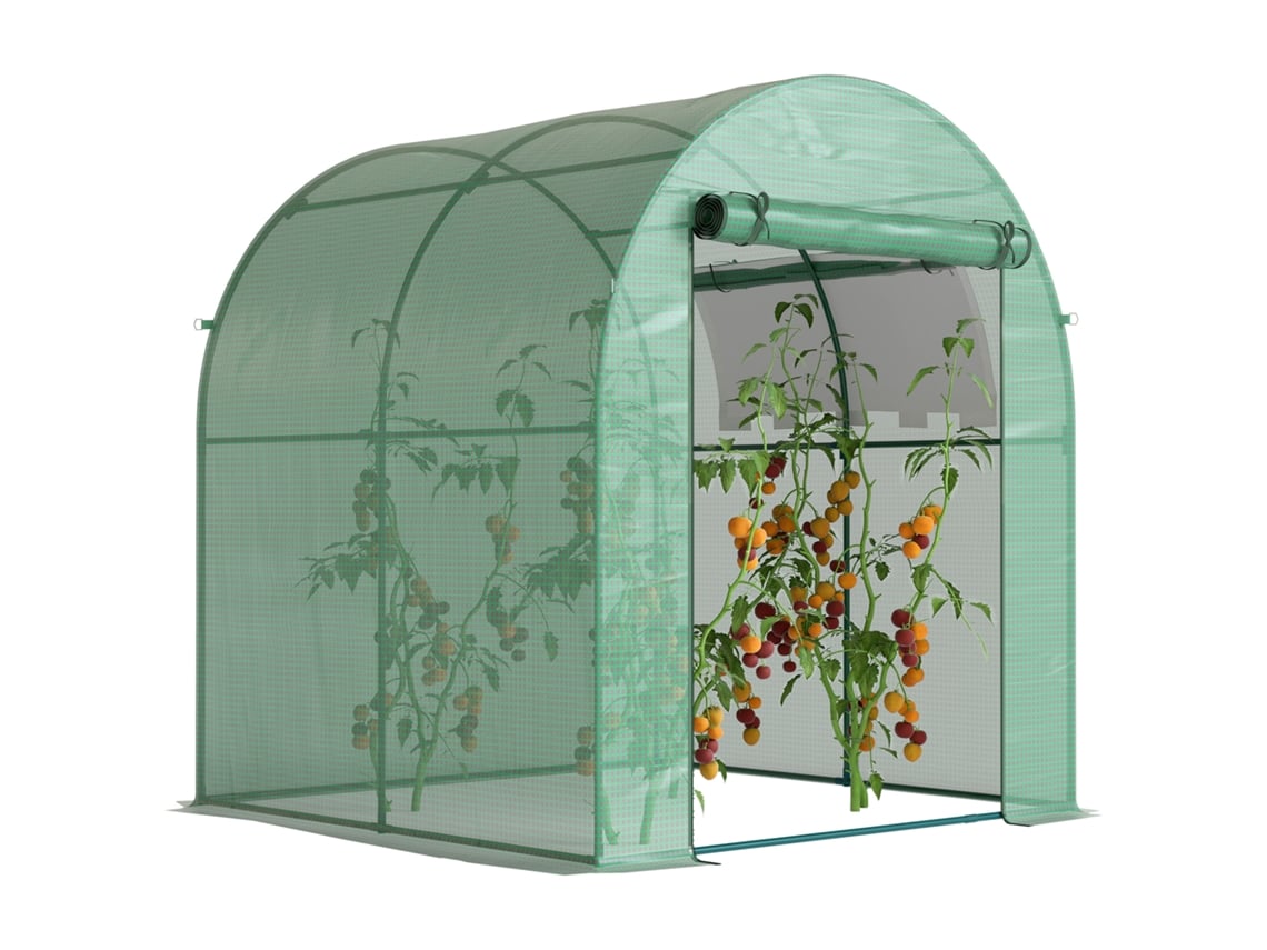 Estufa de jardim 180x180x200cm túnel pequeno com porta enrolável e janela de malha verde BTFORUS