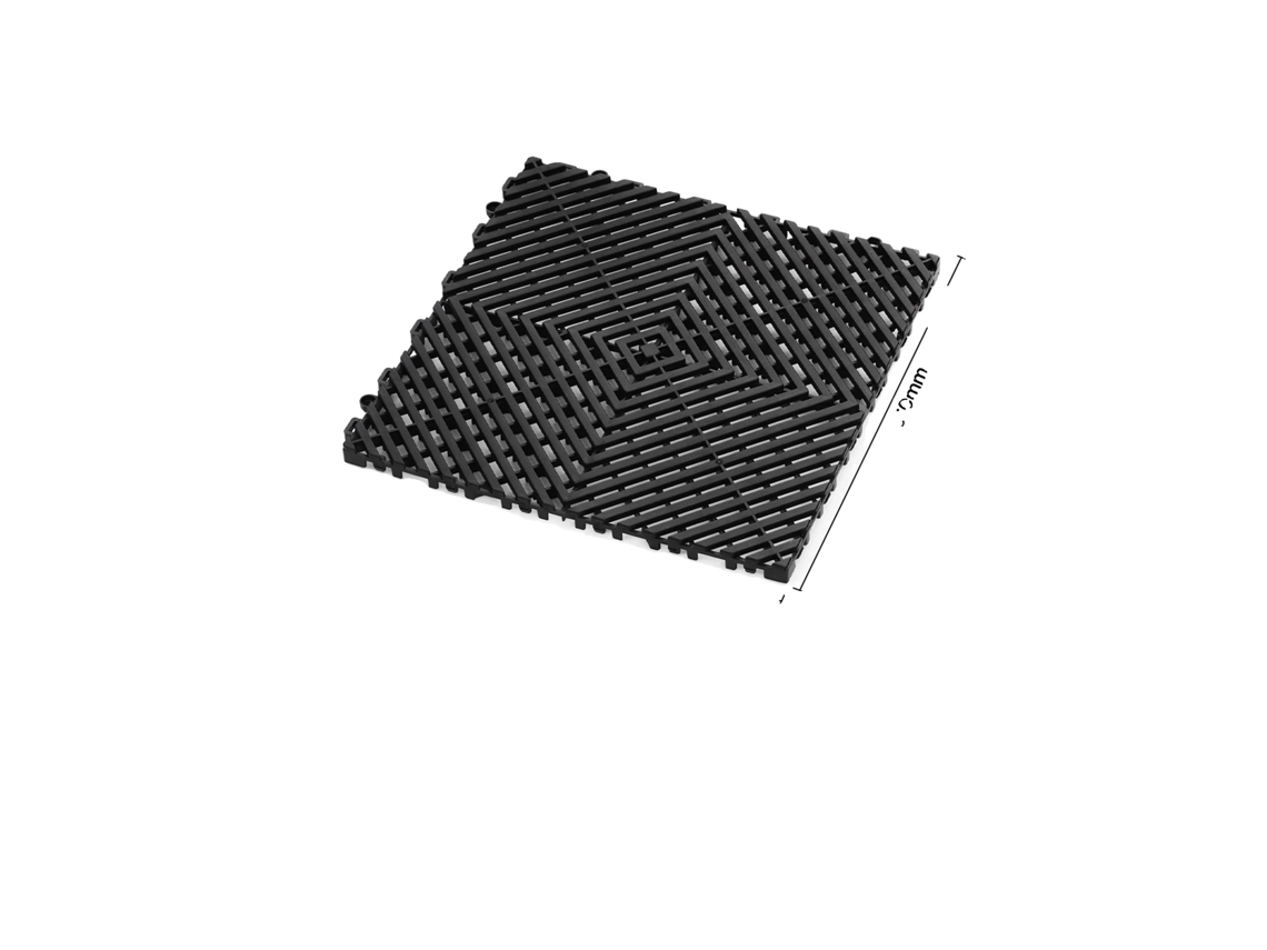 Tapete De Drenagem Interligado, 30cm X 30cm, Design Antiderrapante, 24 Pcs Preto