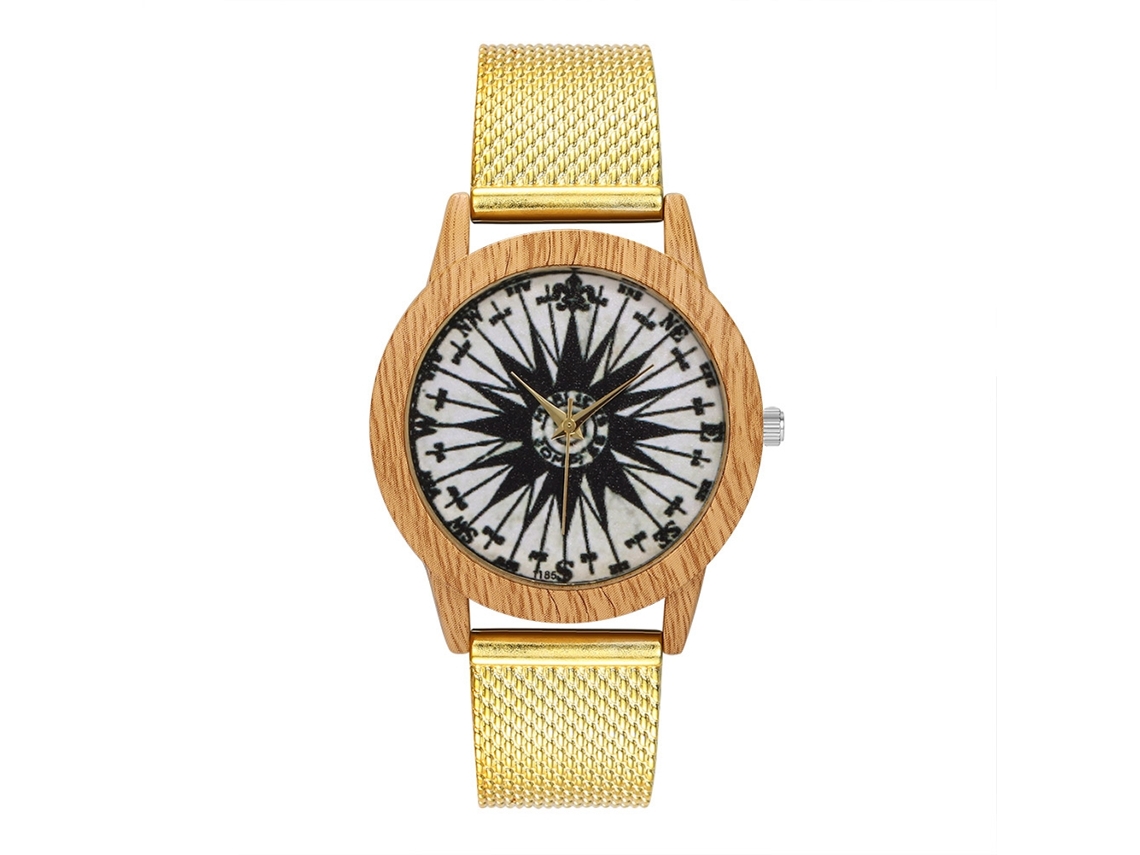 Reloj De Pulsera De Aleación Analógico De Cuarzo Con Dial Redondo Para Hombre Y Mujer (oro)