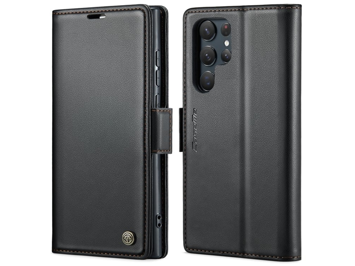 Capa Para Samsung Galaxy S22 Ultra 5g Borboleta Fivela Litchi Textura De Telefone De Couro Rfid Antirroubo Preta