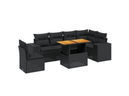 Conjunto de 7 Sofás para Jardim com Almofadões Vime Pe Preto MAISON EXCLUSIVE (7 pcs)