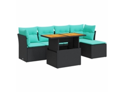 Conjunto Sofás de Jardim 6 Pcs com Almofadões Vime Pe Preto MAISON EXCLUSIVE (6 pcs)