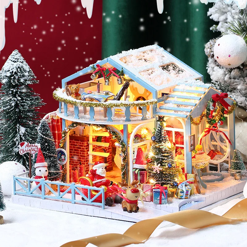 Conjunto de Casa de Bonecas Noite de Inverno, Montagem Diy em Madeira 3d MDUG
