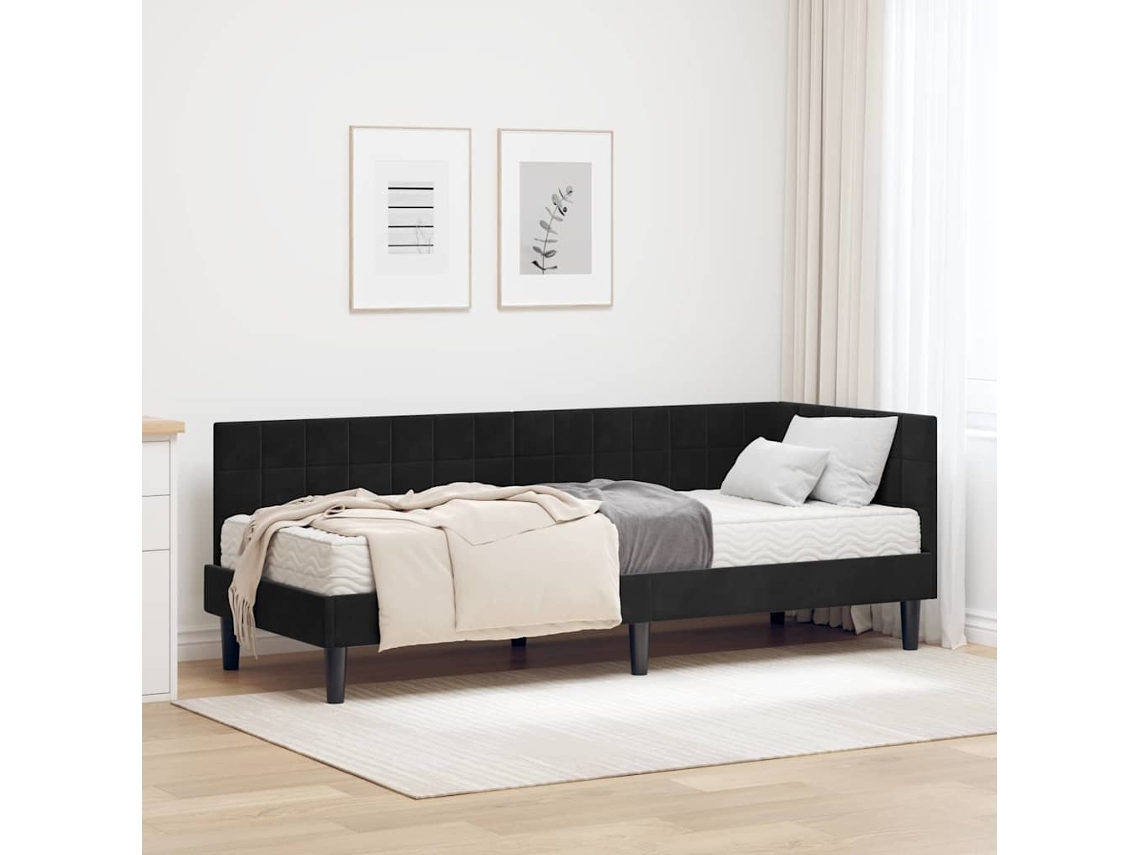 Vidaxl Estrutura De Cama De Canto Com Colchão 2 Unid. Preto Veludo