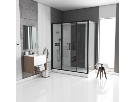 Cabine De Duche Retangular 170x90x215cm Branco Com Perfil Preto Mate Com Bandeja Alta Infinity High Aurlane