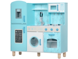 Cozinha de Madeira para Crianças com Sons Fogão Forno Micro ondas Máquina de Gelo e Acessórios 90x33,3x91,6 Cm Azul LAMAISON